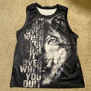 Wolf Graphic Sleeveless Athletic Tank Top Motivational Quote Black Gray